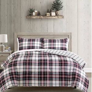 NWT Elegant Plaid Comforter Set - Black, Red, and White
